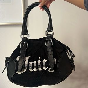 Juicy Couture Black Velour & Leather Embroidered Hobo Purse
